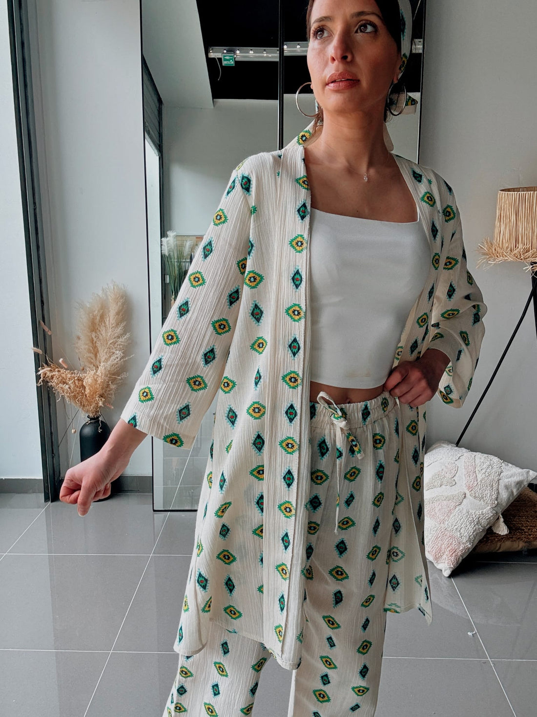 Ensemble kimono & pantalon imprimé – Élégance naturelle - Fenomen Paris