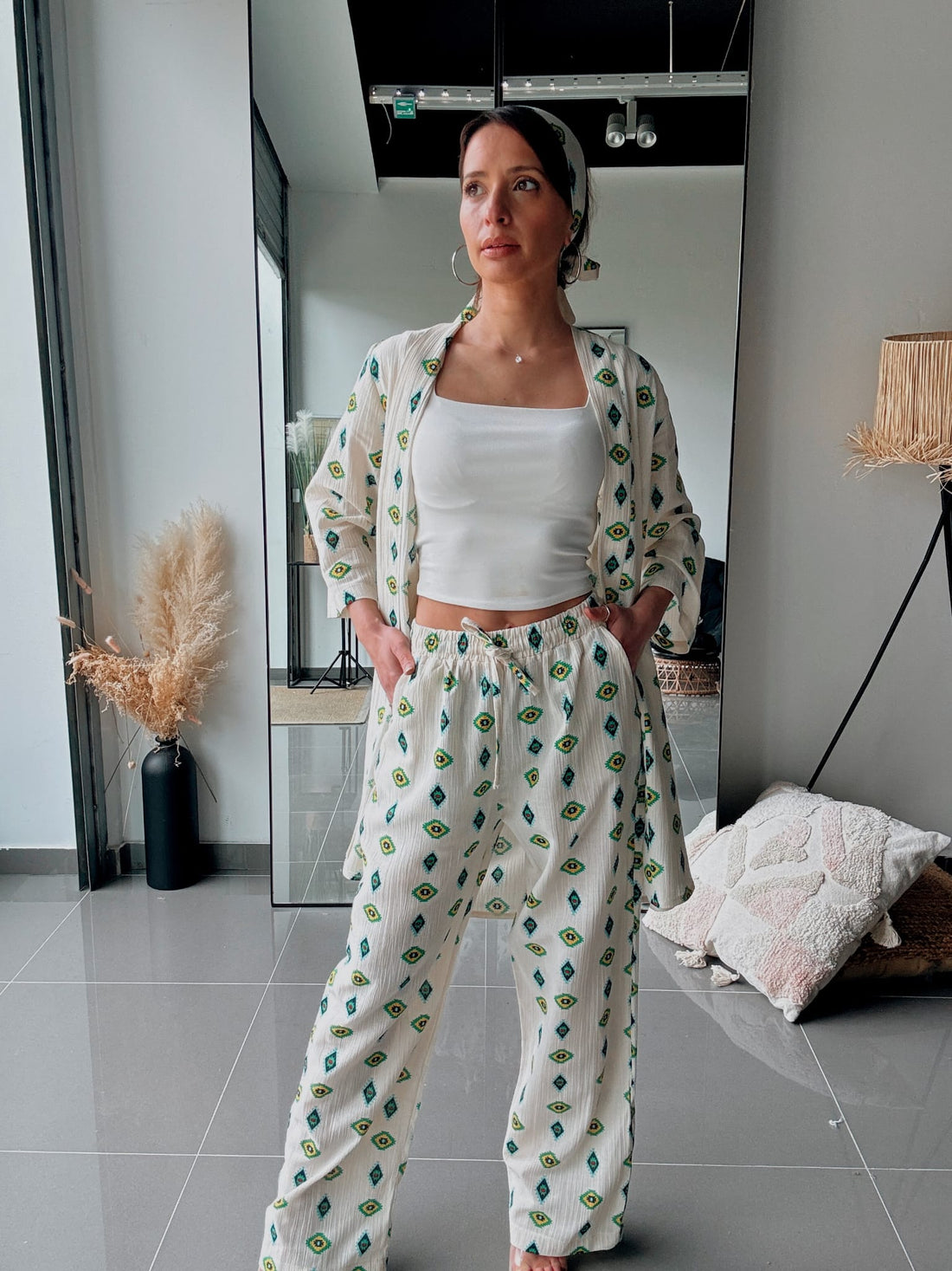 Ensemble kimono & pantalon imprimé – Élégance naturelle - Fenomen Paris