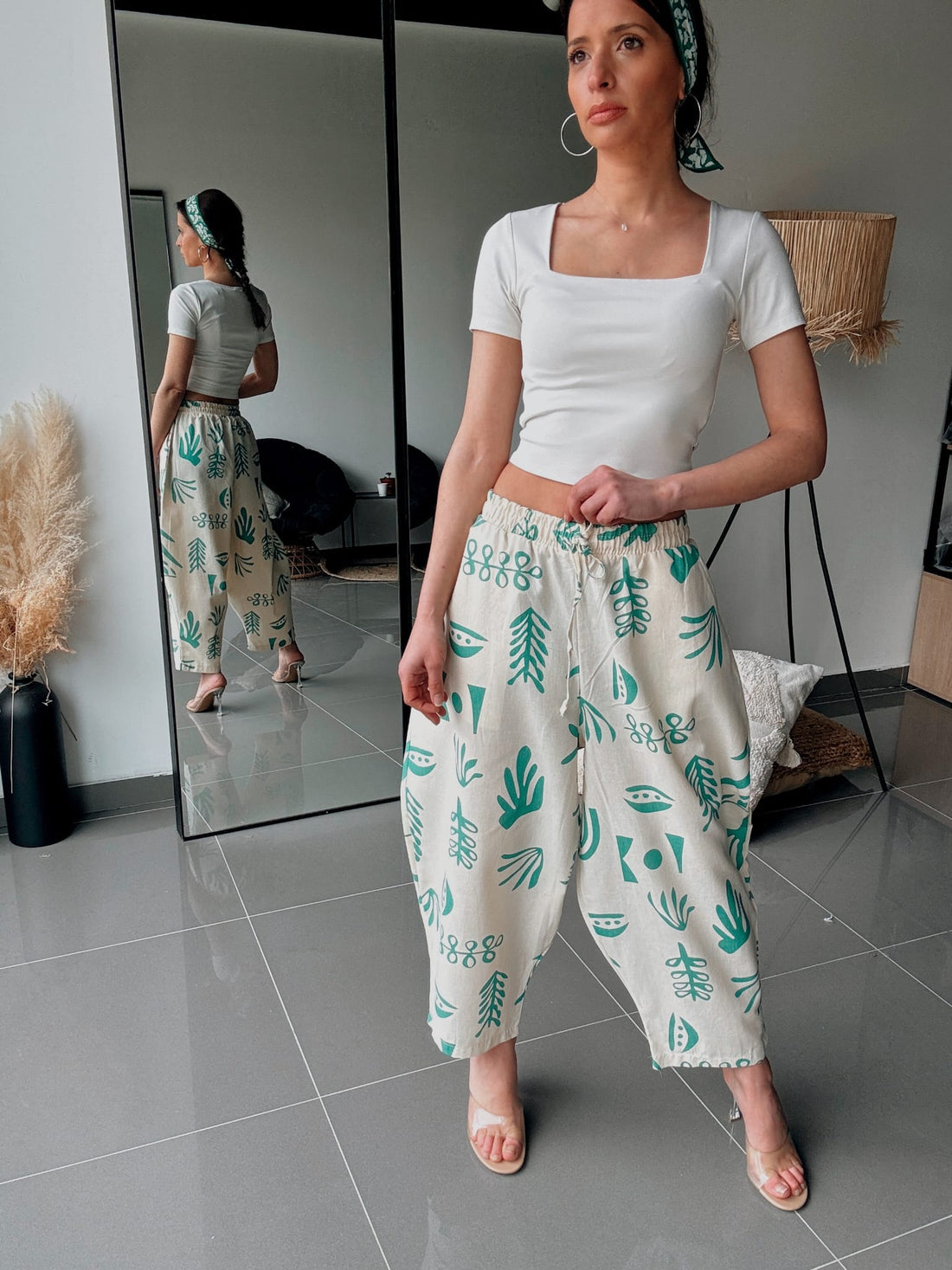 Pantalon fluide imprimé vert – Confort & style naturel - Fenomen Paris