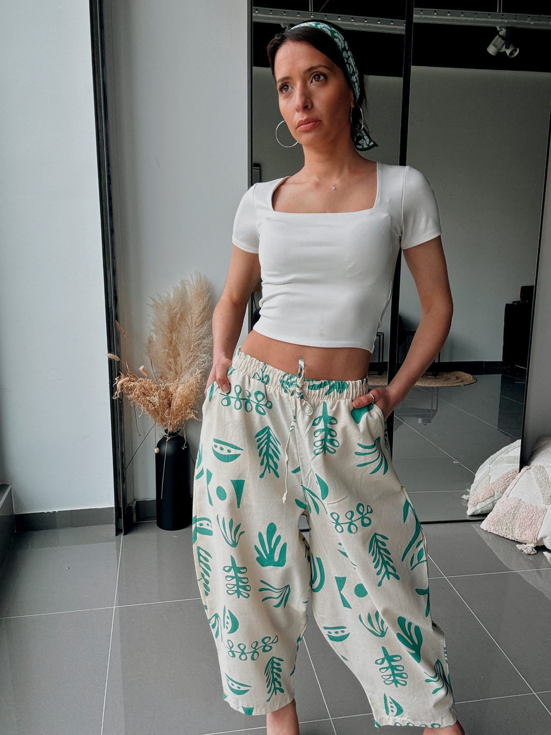Pantalon fluide imprimé vert – Confort & style naturel - Fenomen Paris