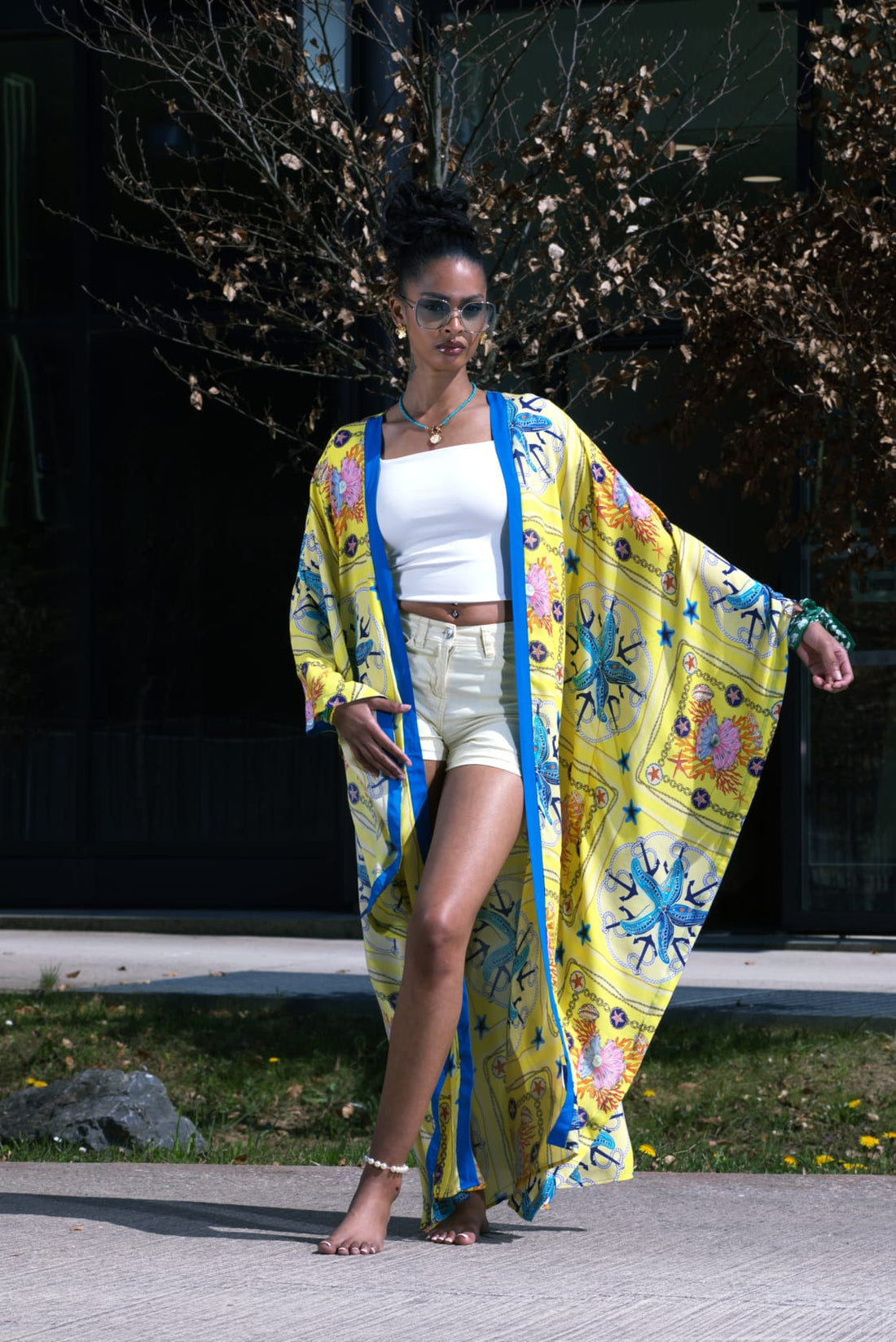 Kimono long fluide imprimé – Esprit solaire & allure bohème - Fenomen Paris