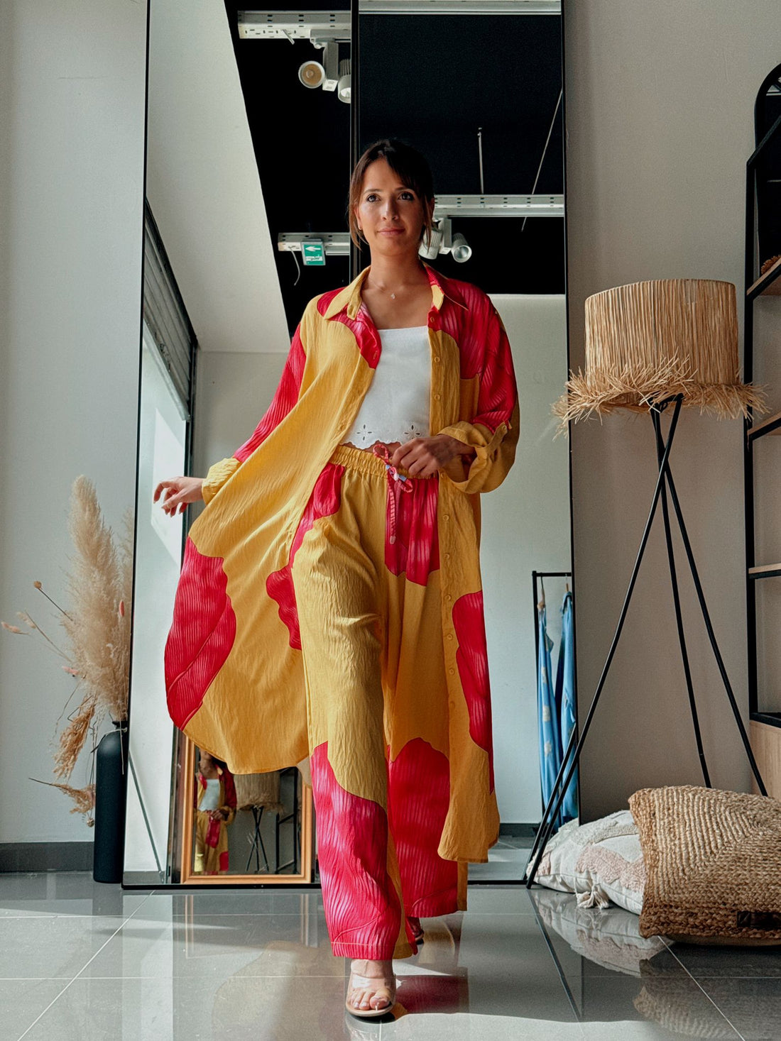 Ensemble Fluide En Viscose – Chemise Longue à Motif Floral jaune - Fenomen Paris