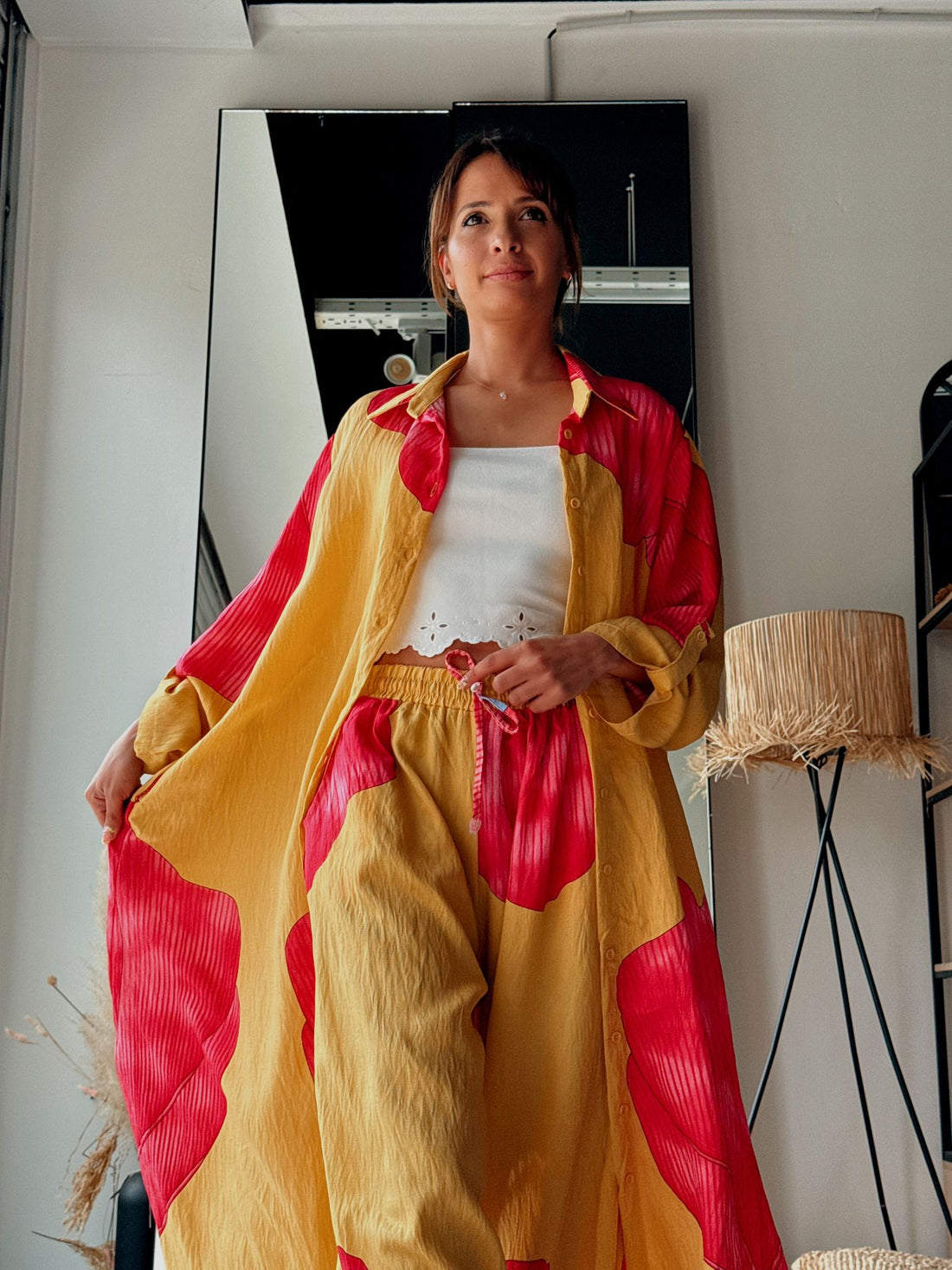 Ensemble Fluide En Viscose – Chemise Longue à Motif Floral jaune - Fenomen Paris