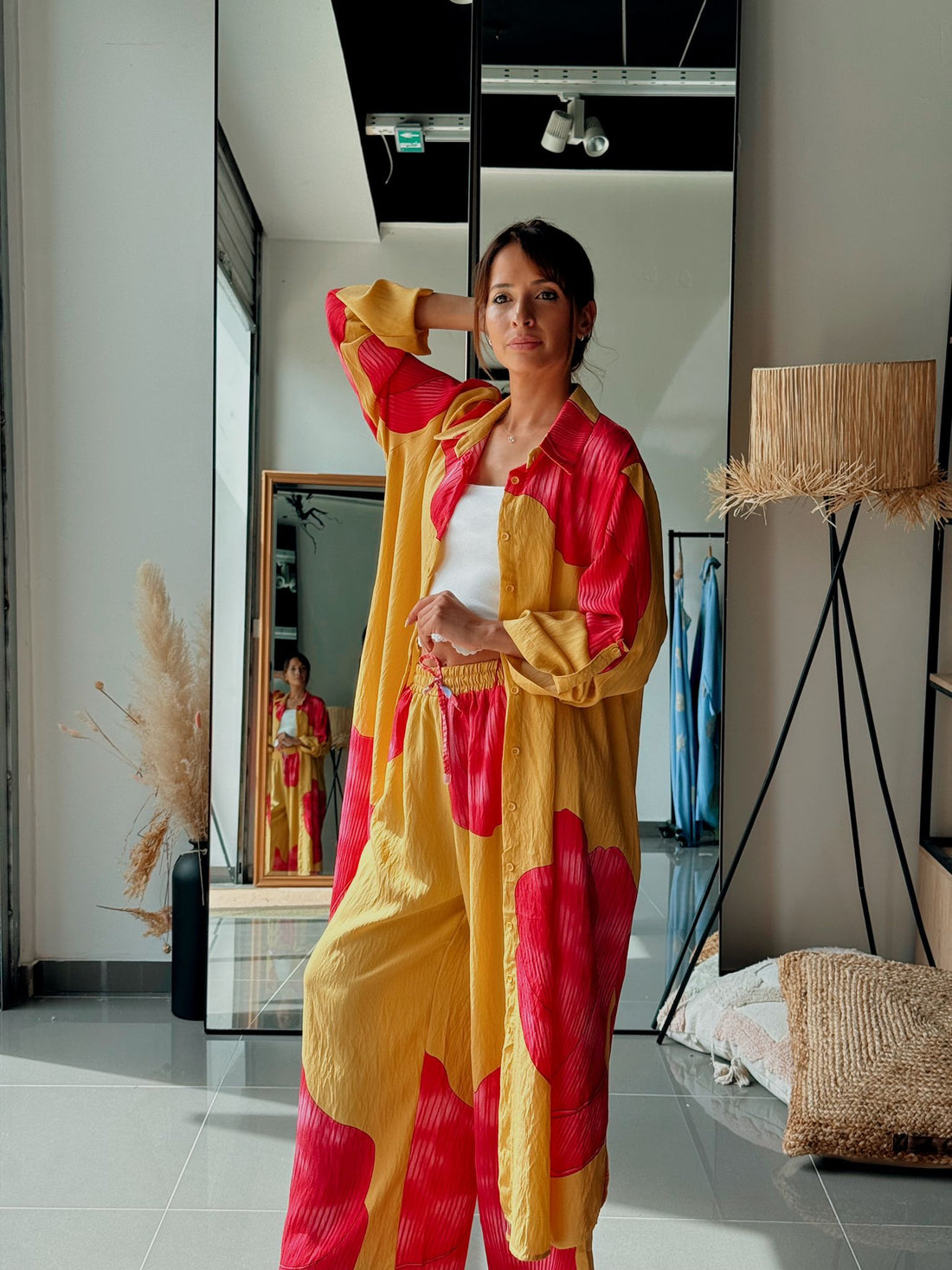 Ensemble Fluide En Viscose – Chemise Longue à Motif Floral jaune - Fenomen Paris