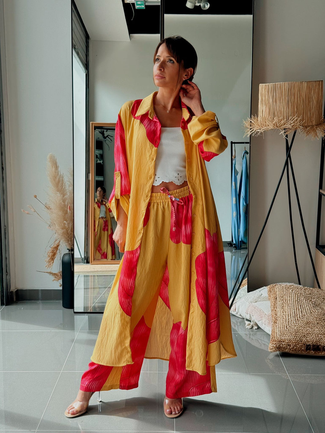 Ensemble Fluide En Viscose – Chemise Longue à Motif Floral jaune - Fenomen Paris