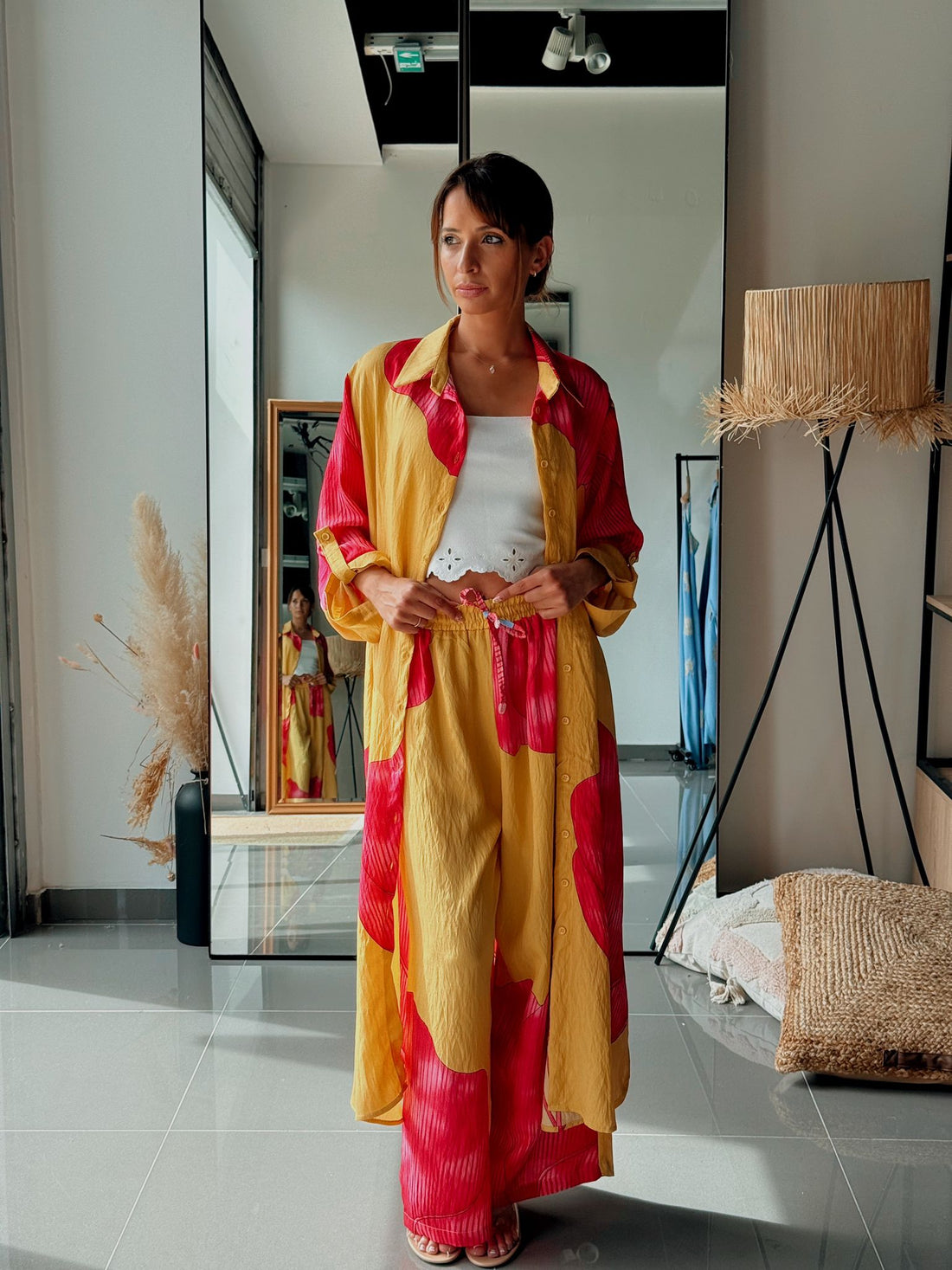 Ensemble Fluide En Viscose – Chemise Longue à Motif Floral jaune - Fenomen Paris