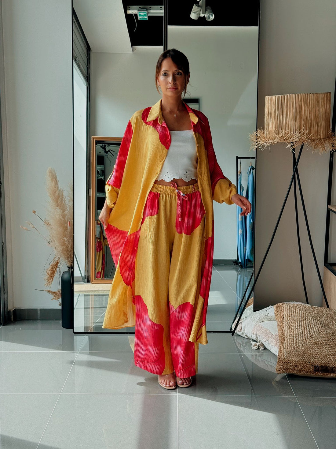 Ensemble Fluide En Viscose – Chemise Longue à Motif Floral jaune - Fenomen Paris