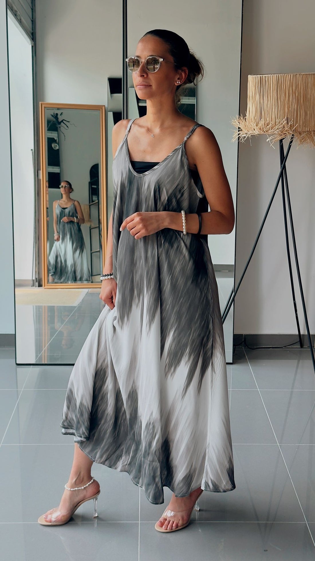 Robe Longue Bohème – Imprimé Tie & Dye-noir et blanc - Fenomen Paris