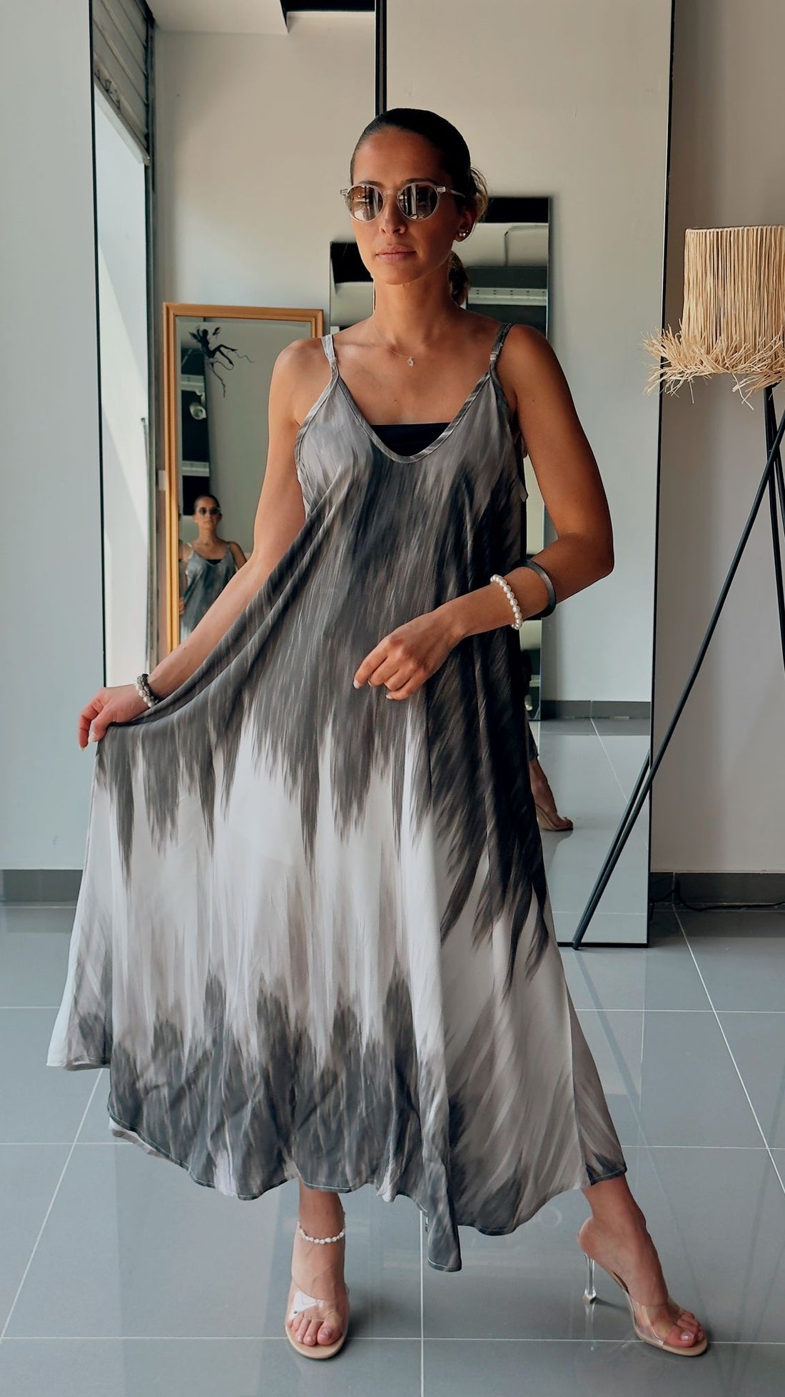 Robe Longue Bohème – Imprimé Tie & Dye-noir et blanc - Fenomen Paris