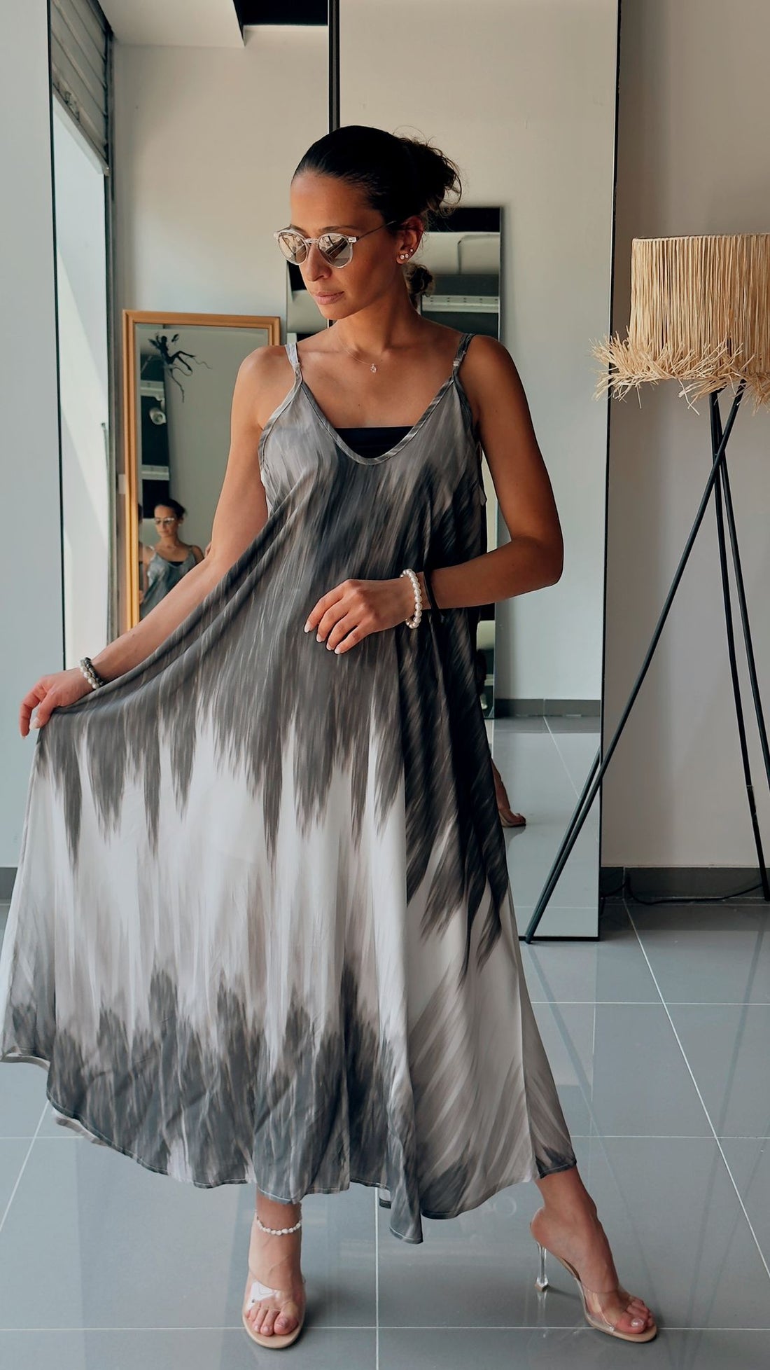 Robe Longue Bohème – Imprimé Tie & Dye-noir et blanc - Fenomen Paris