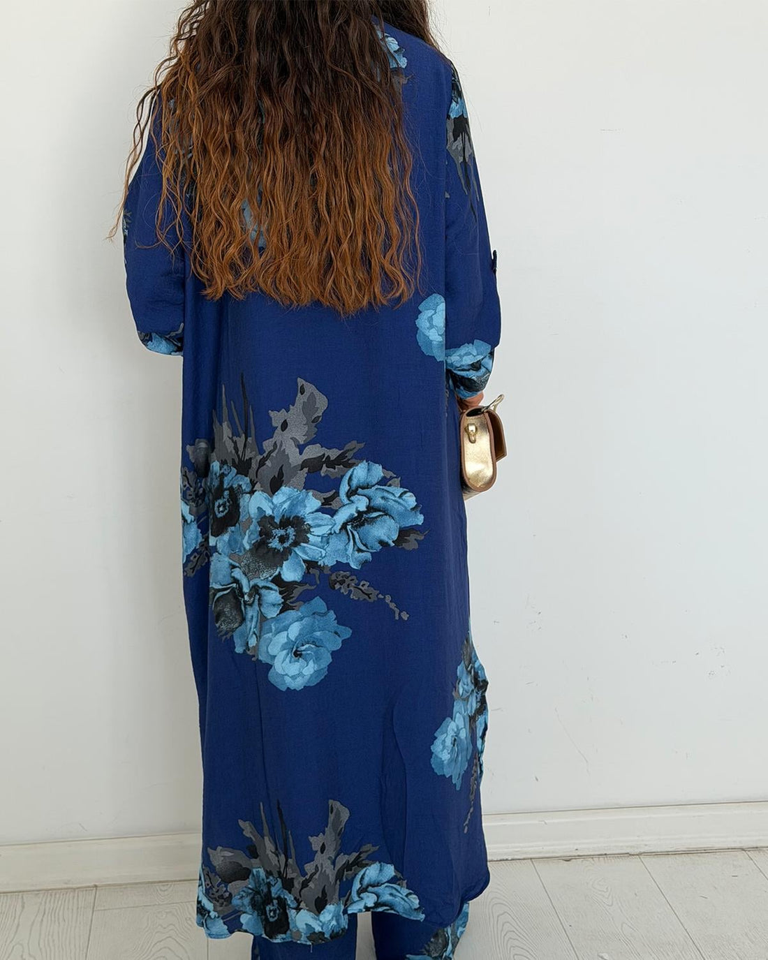 Ensemble chemise longue & pantalon fleuri – Bleu - Fenomen Paris