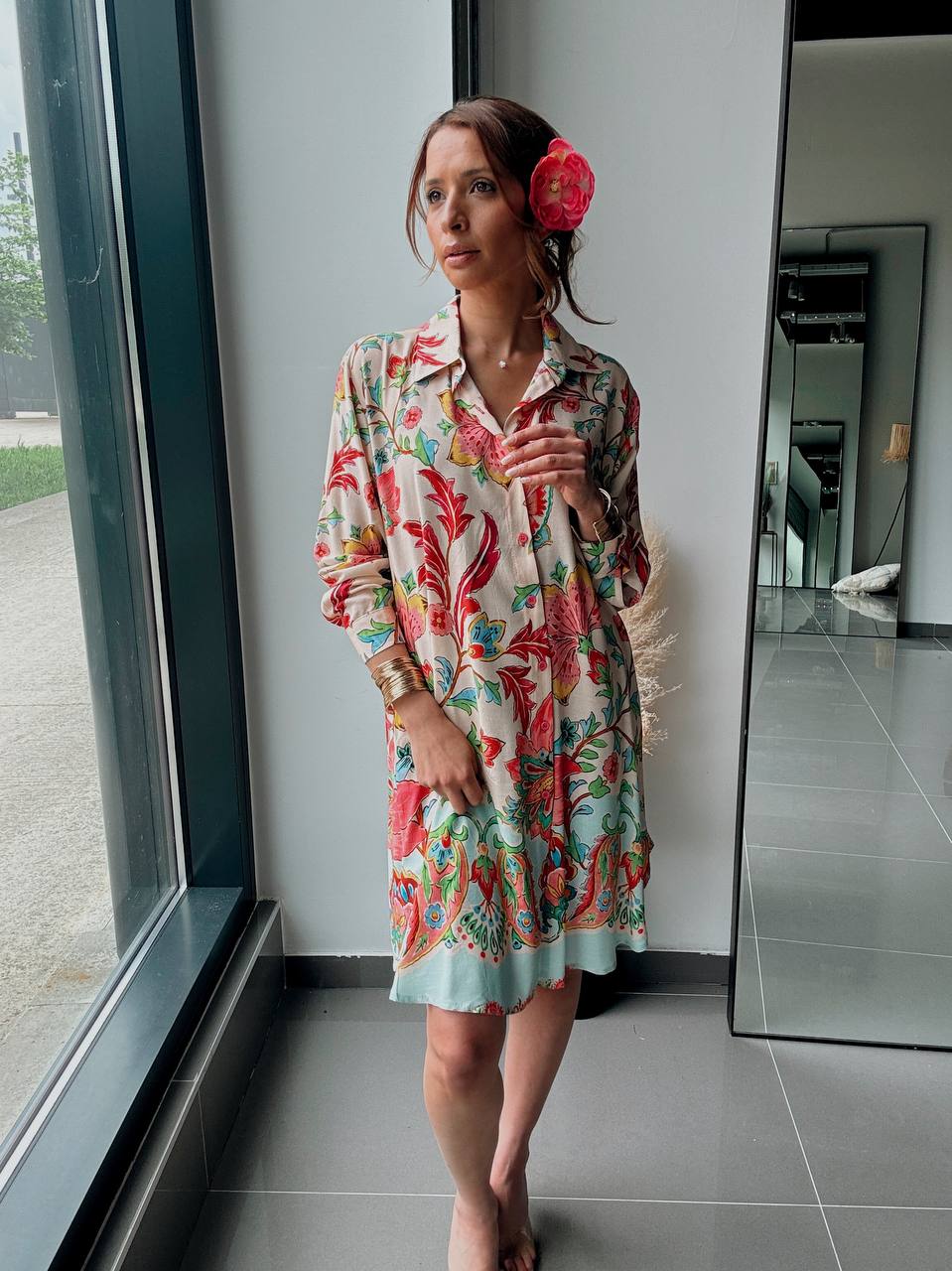 Robe Chemise Bohème Imprimée – Coupe Ample-rose - Fenomen Paris