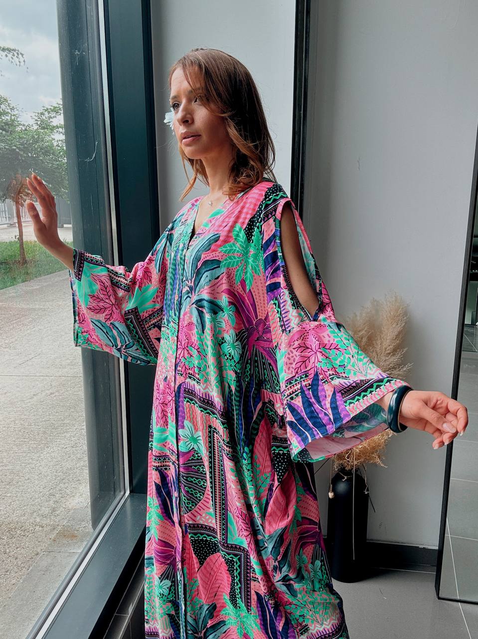 Robe longue oversize imprimé tropical multicolore – Style bohème exotique - Fenomen Paris