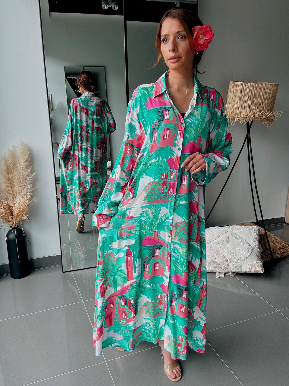 Robe chemise longue imprimé tropical – Élégance colorée & esprit vacances - Fenomen Paris