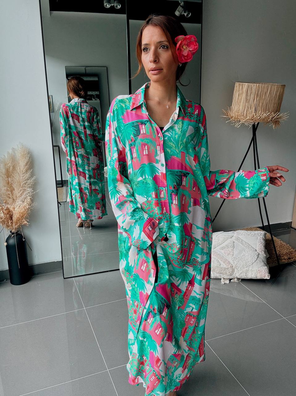 Robe chemise longue imprimé tropical – Élégance colorée & esprit vacances - Fenomen Paris