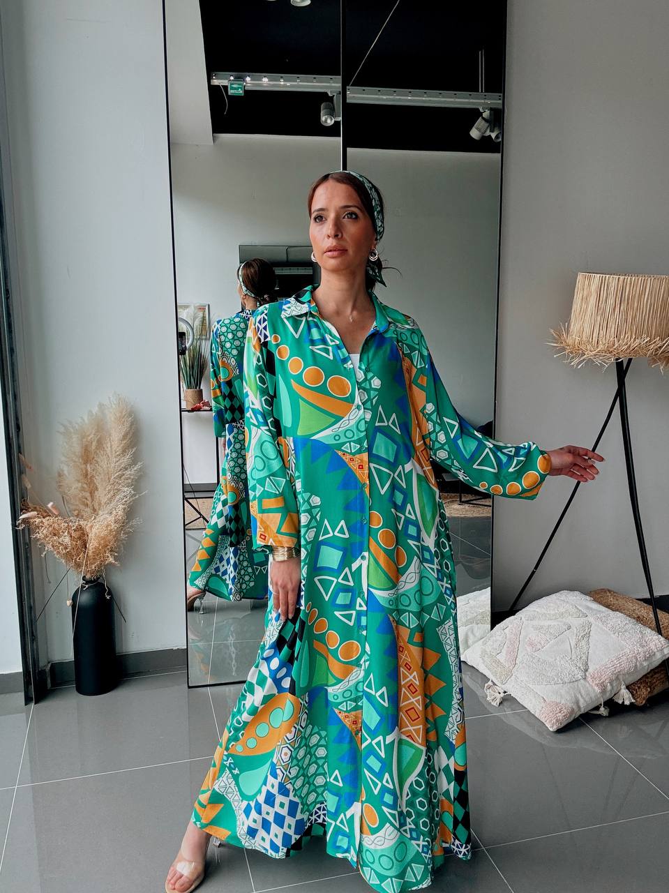 Robe chemise longue imprimé graphique – Style arty & moderne - Fenomen Paris