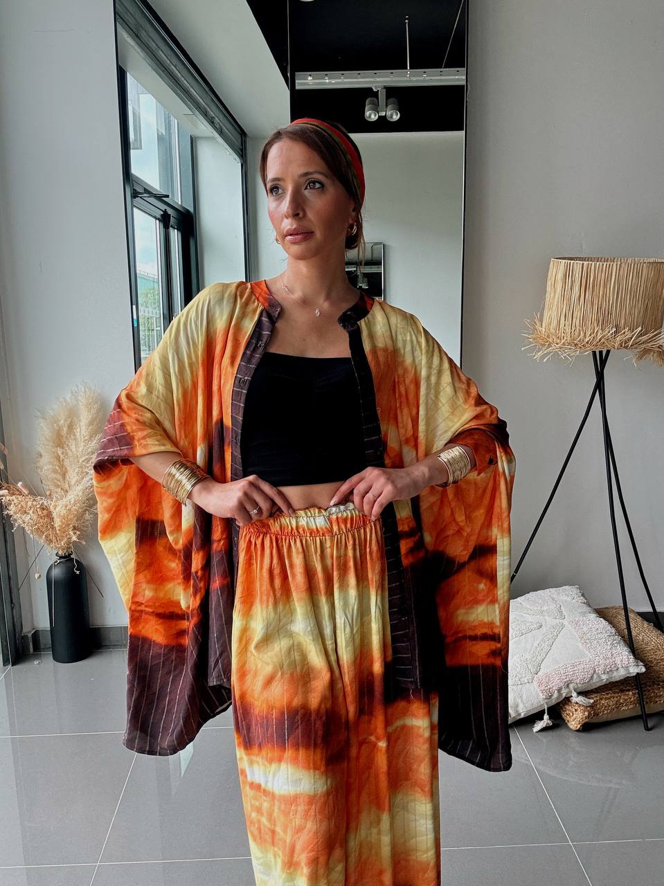 Ensemble chemise ample & pantalon fluide imprimé tie-dye – Style bohème moderne - Fenomen Paris