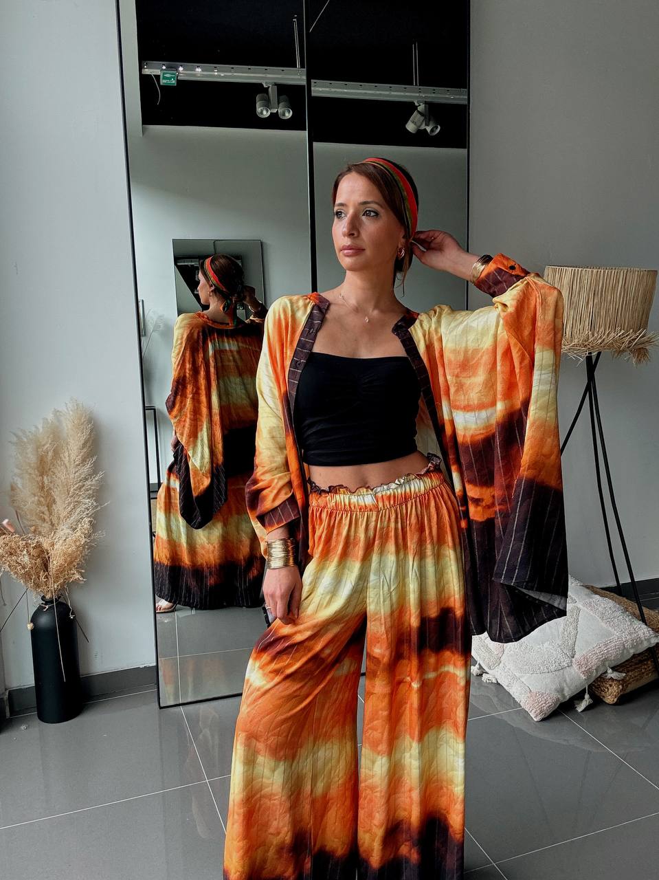Ensemble chemise ample & pantalon fluide imprimé tie-dye – Style bohème moderne - Fenomen Paris