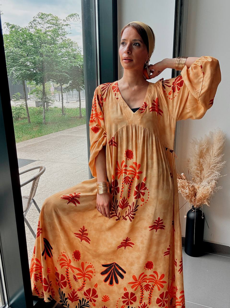 Robe longue oversize imprimé graphique – Style bohème moderne - Fenomen Paris