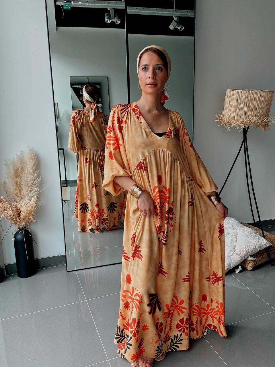 Robe longue oversize imprimé graphique – Style bohème moderne - Fenomen Paris