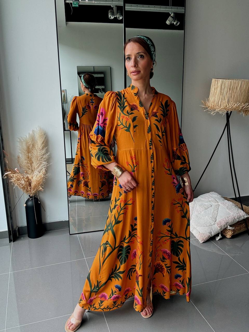Robe longue fluide imprimé tropical – Style bohème élégant - Fenomen Paris
