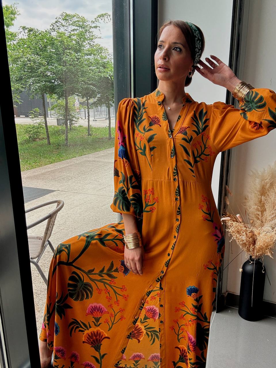 Robe longue fluide imprimé tropical – Style bohème élégant - Fenomen Paris