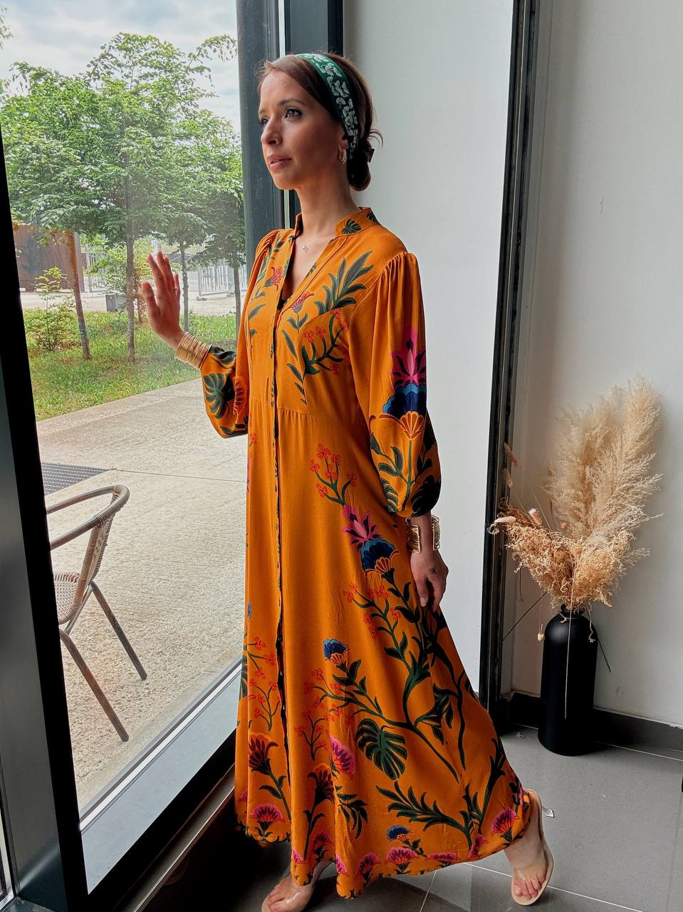 Robe longue fluide imprimé tropical – Style bohème élégant - Fenomen Paris
