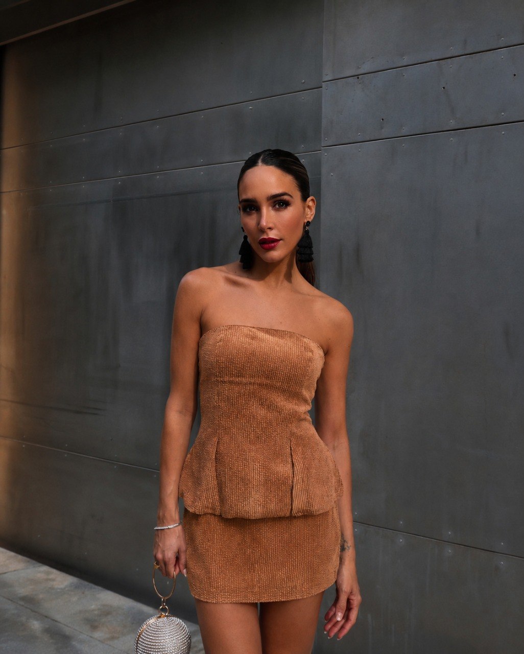 Ensemble Effet Velours Bustier et Mini Jupe Assortie - Fenomen Paris
