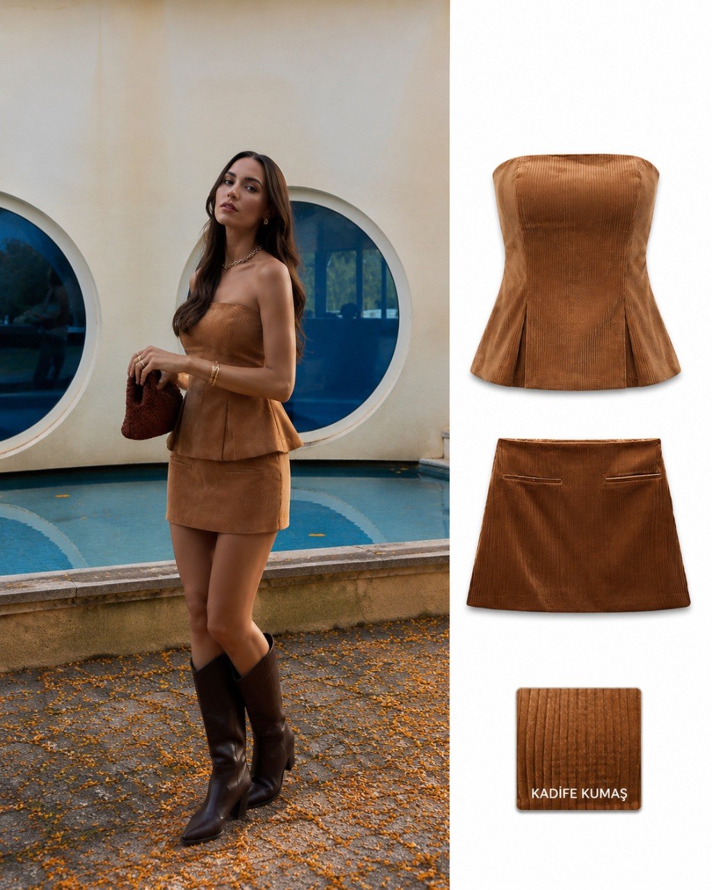 Ensemble Effet Velours Bustier et Mini Jupe Assortie - Fenomen Paris