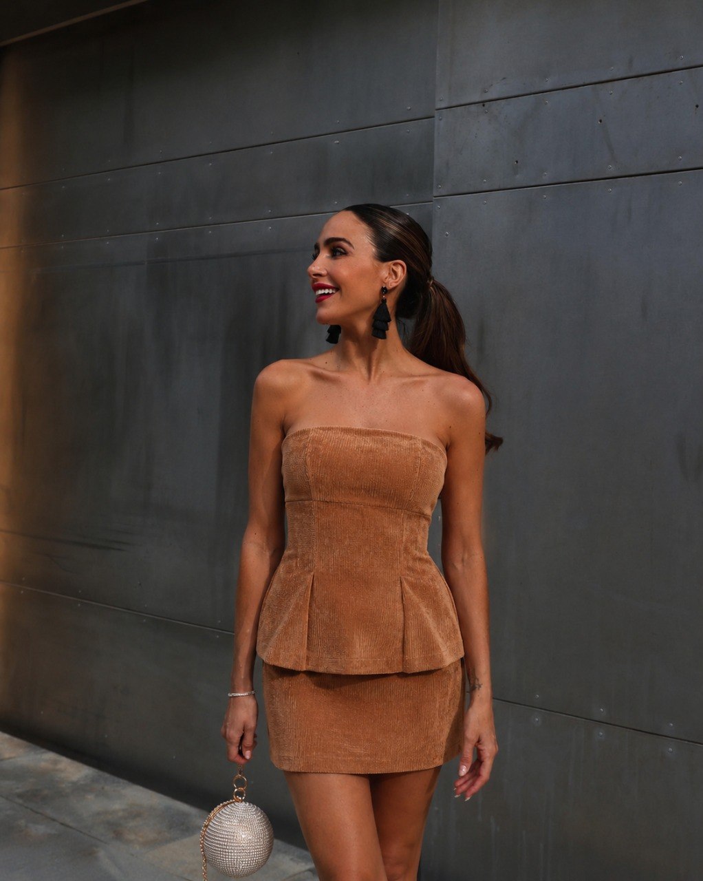 Ensemble Effet Velours Bustier et Mini Jupe Assortie - Fenomen Paris