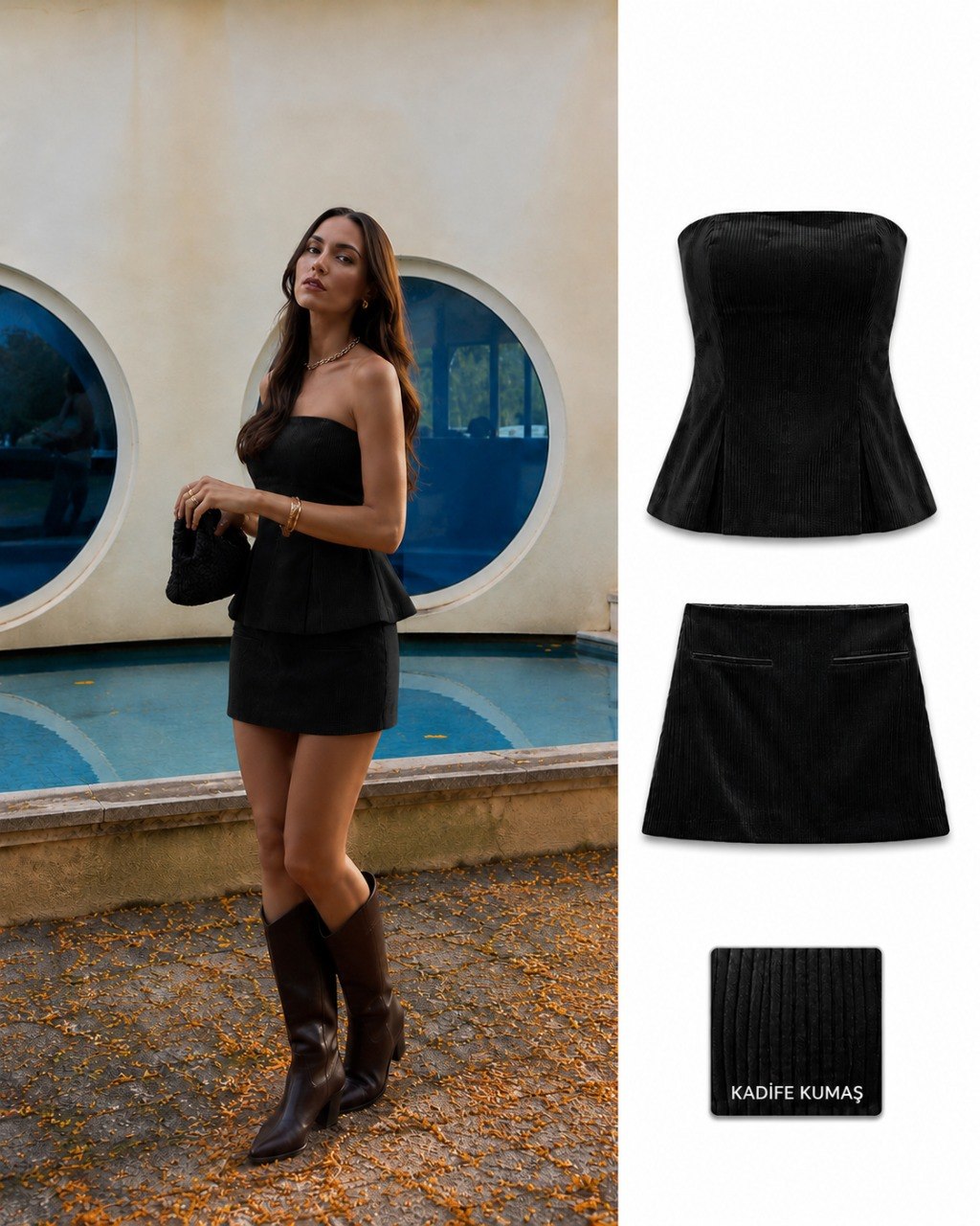 Ensemble Effet Velours Bustier et Mini Jupe Assortie - Fenomen Paris