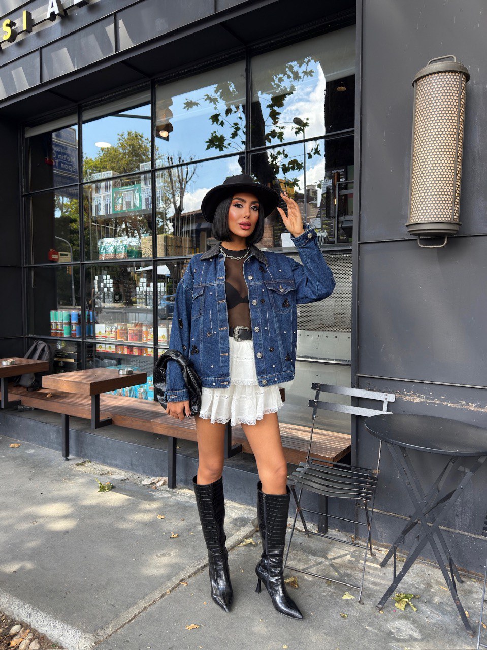 Veste Denim Manches Longues à Sequins Et Strass - Fenomen Paris