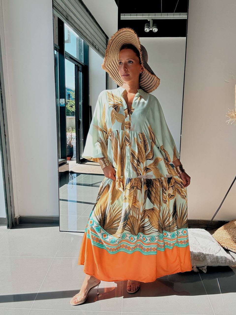 Robe Longue Tropicale Vert d'Eau – Légèreté & Élégance Estivale