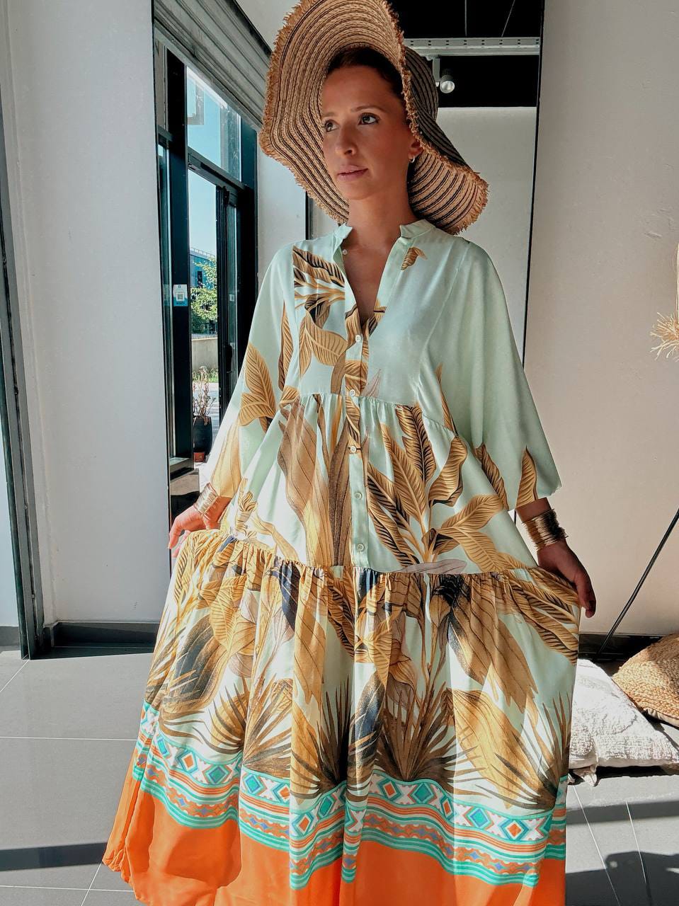 Robe Longue Tropicale Vert d'Eau – Légèreté & Élégance Estivale