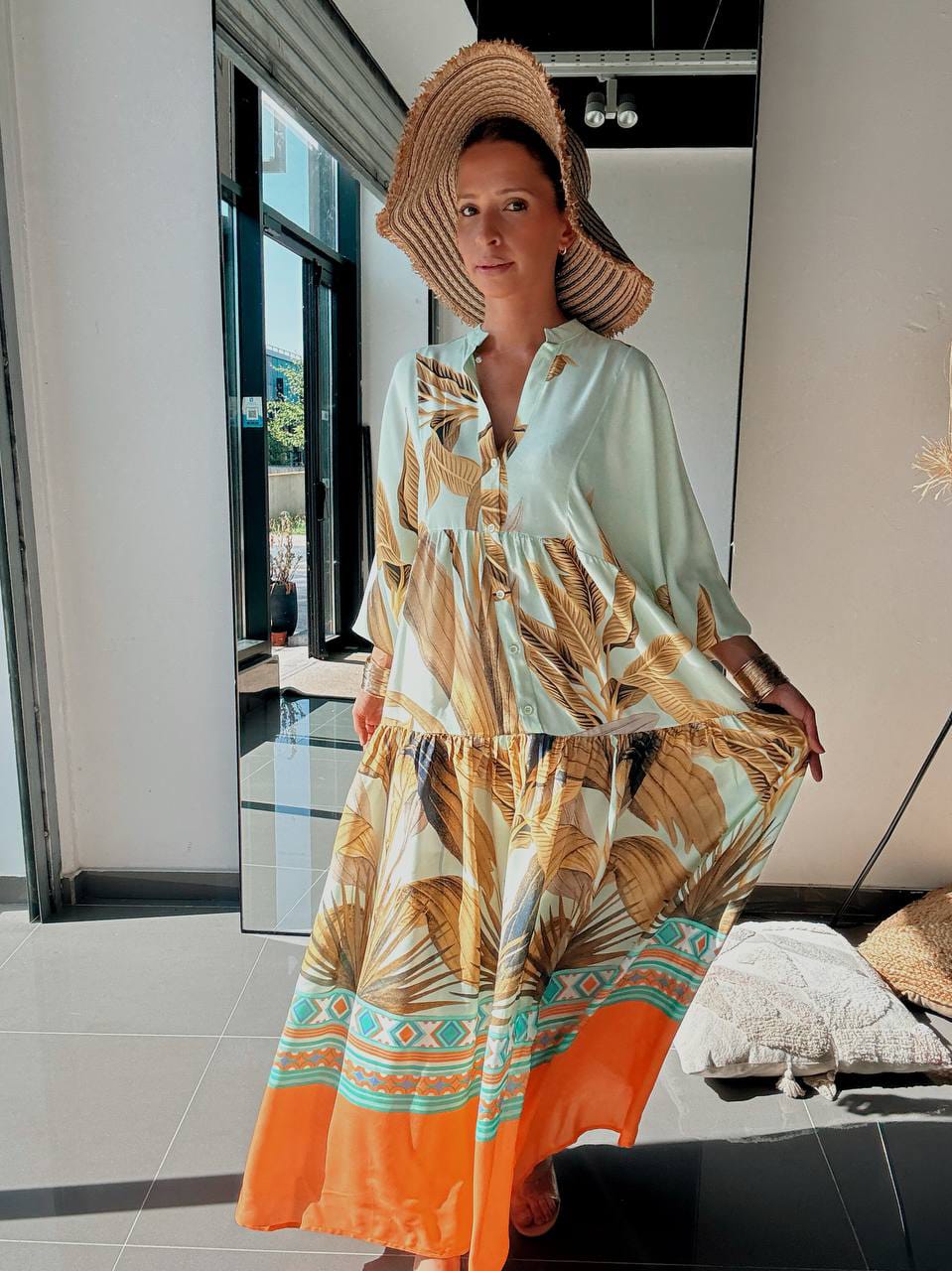 Robe Longue Tropicale Vert d'Eau – Légèreté & Élégance Estivale
