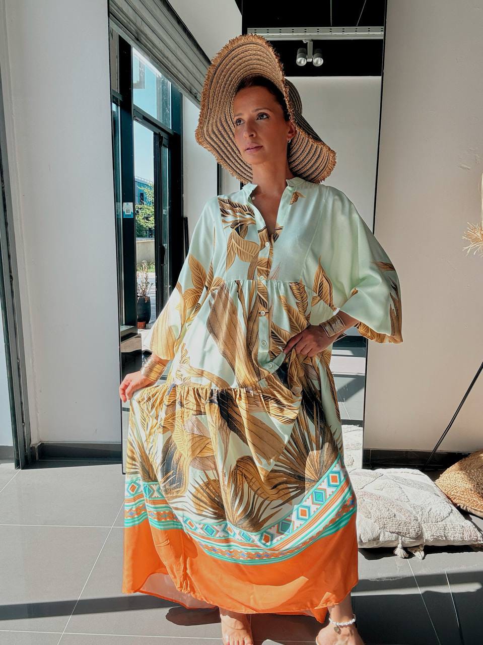 Robe Longue Tropicale Vert d'Eau – Légèreté & Élégance Estivale