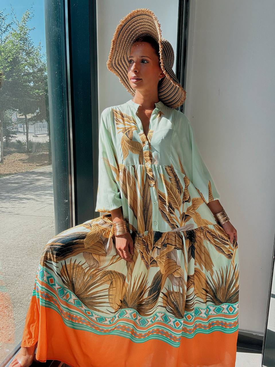 Robe Longue Tropicale Vert d'Eau – Légèreté & Élégance Estivale