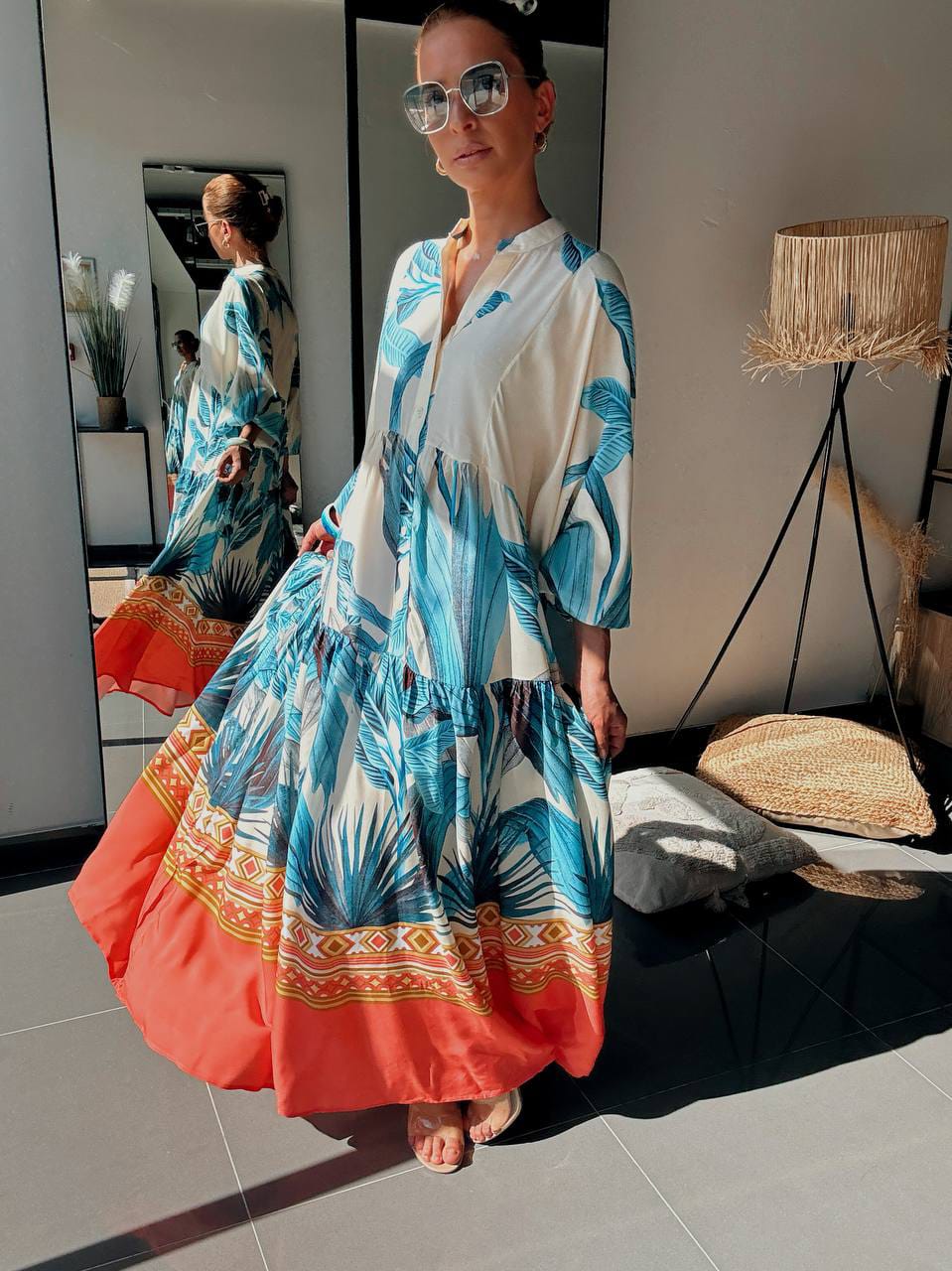 Robe Longue Tropicale Bleu – Légèreté & Évasion Estivale