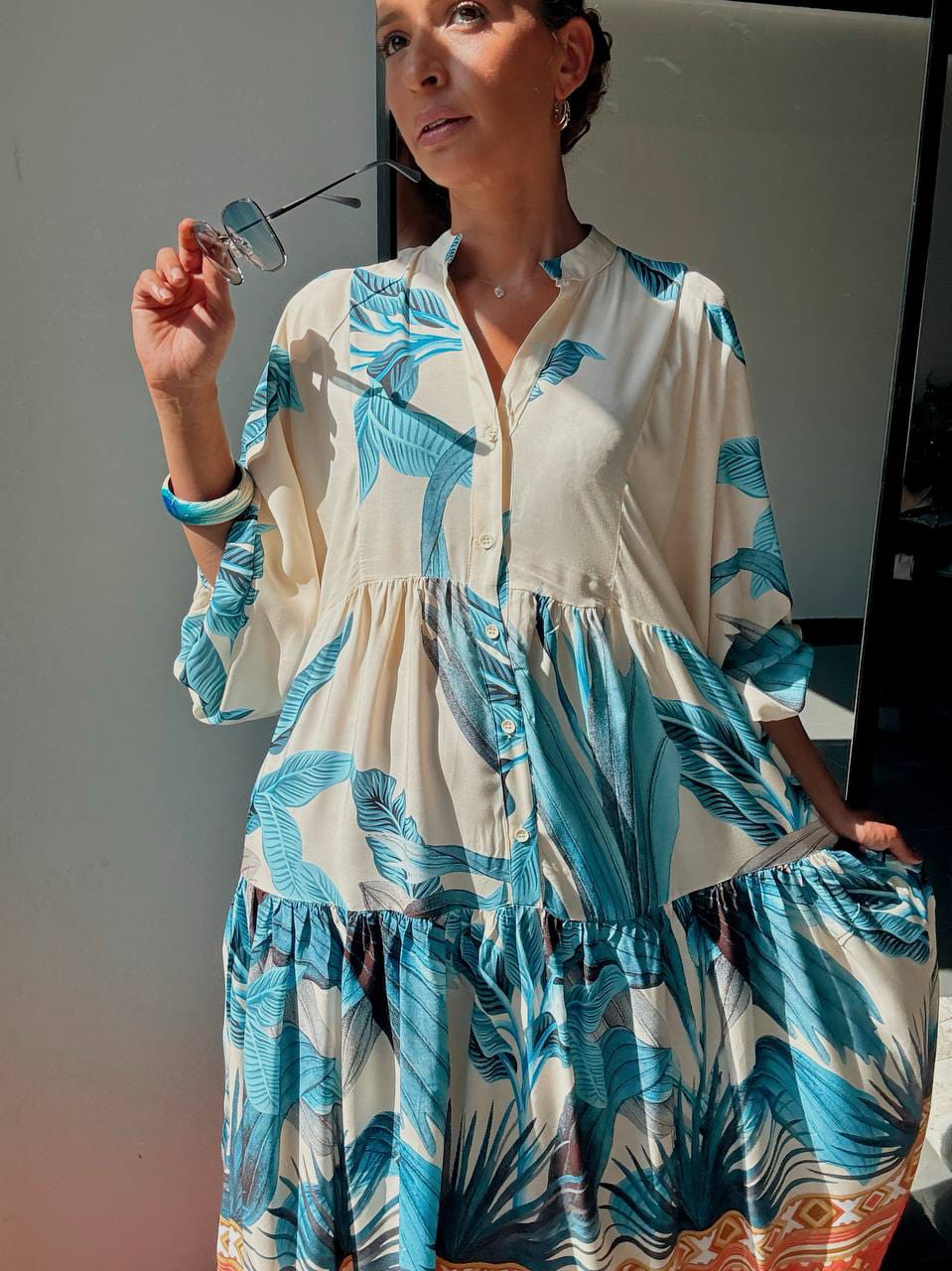 Robe Longue Tropicale Bleu – Légèreté & Évasion Estivale