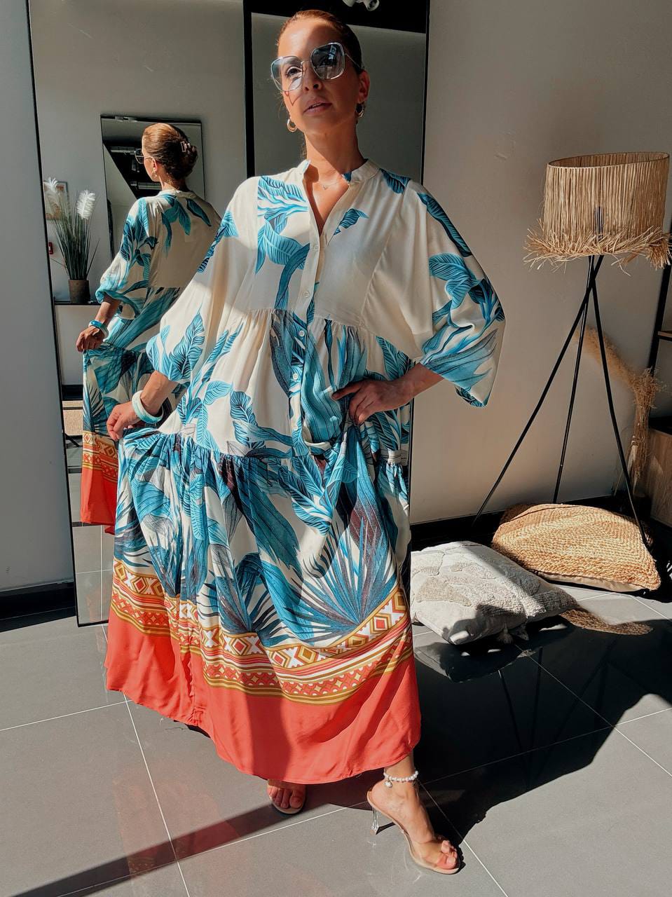 Robe Longue Tropicale Bleu – Légèreté & Évasion Estivale