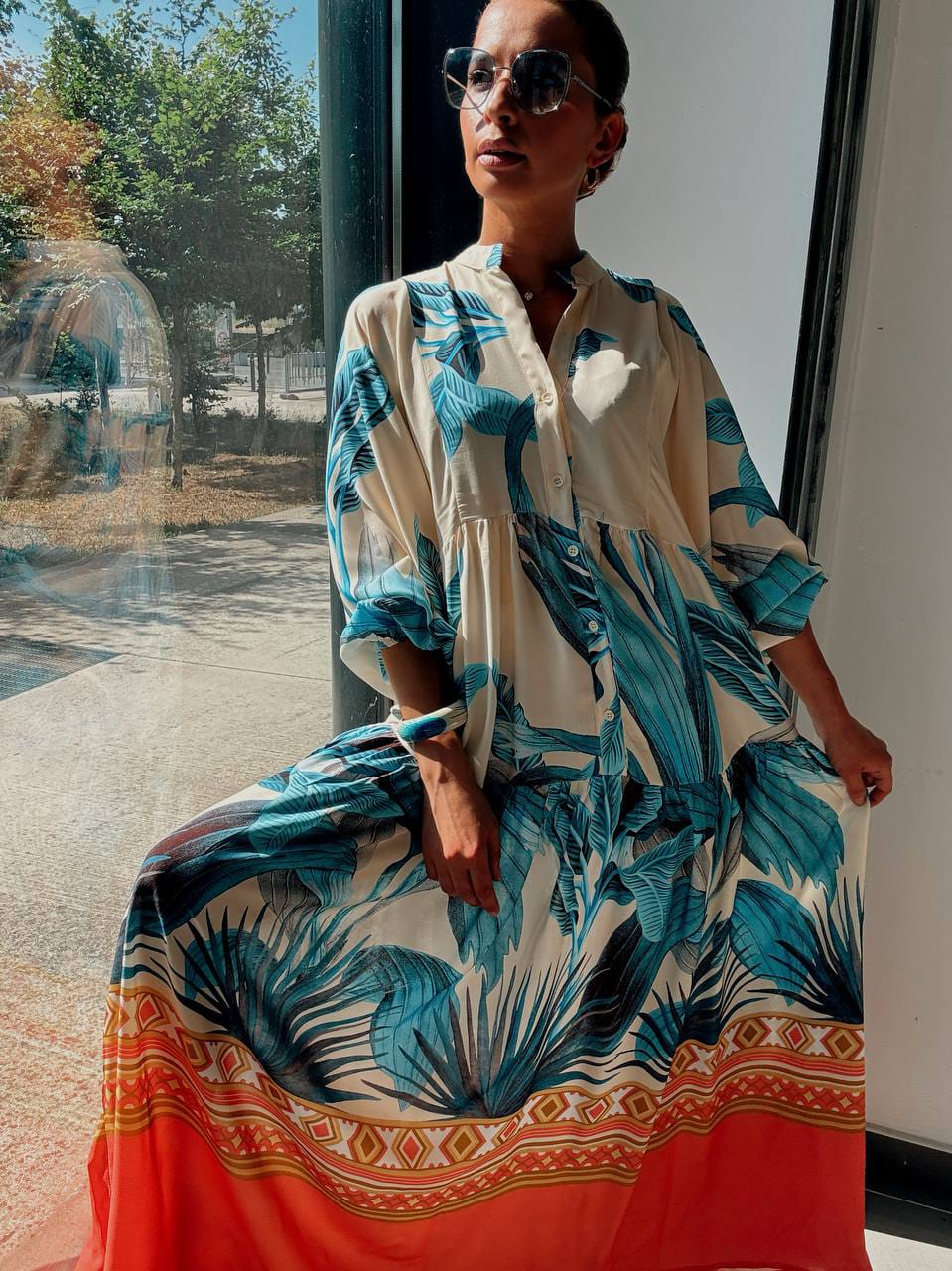 Robe Longue Tropicale Bleu – Légèreté & Évasion Estivale