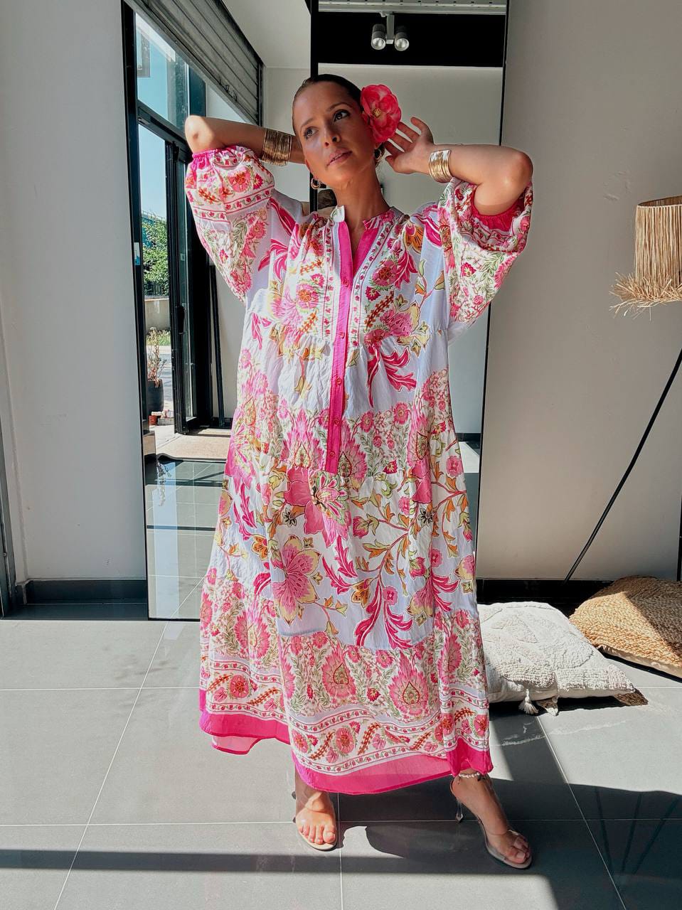 Robe Longue Bohème Fleurie Rose – Douceur & Élégance au Quotidien