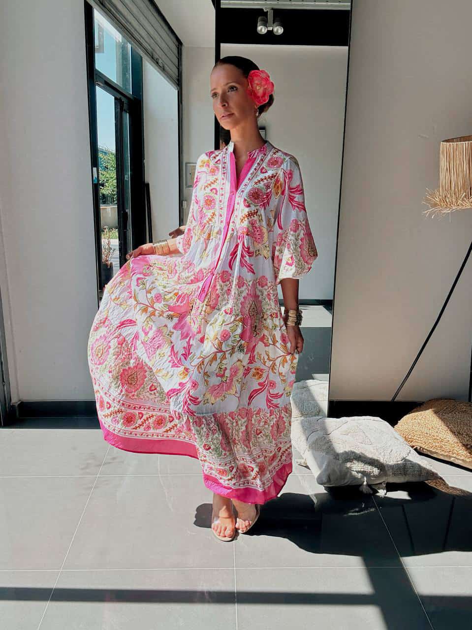Robe Longue Bohème Fleurie Rose – Douceur & Élégance au Quotidien