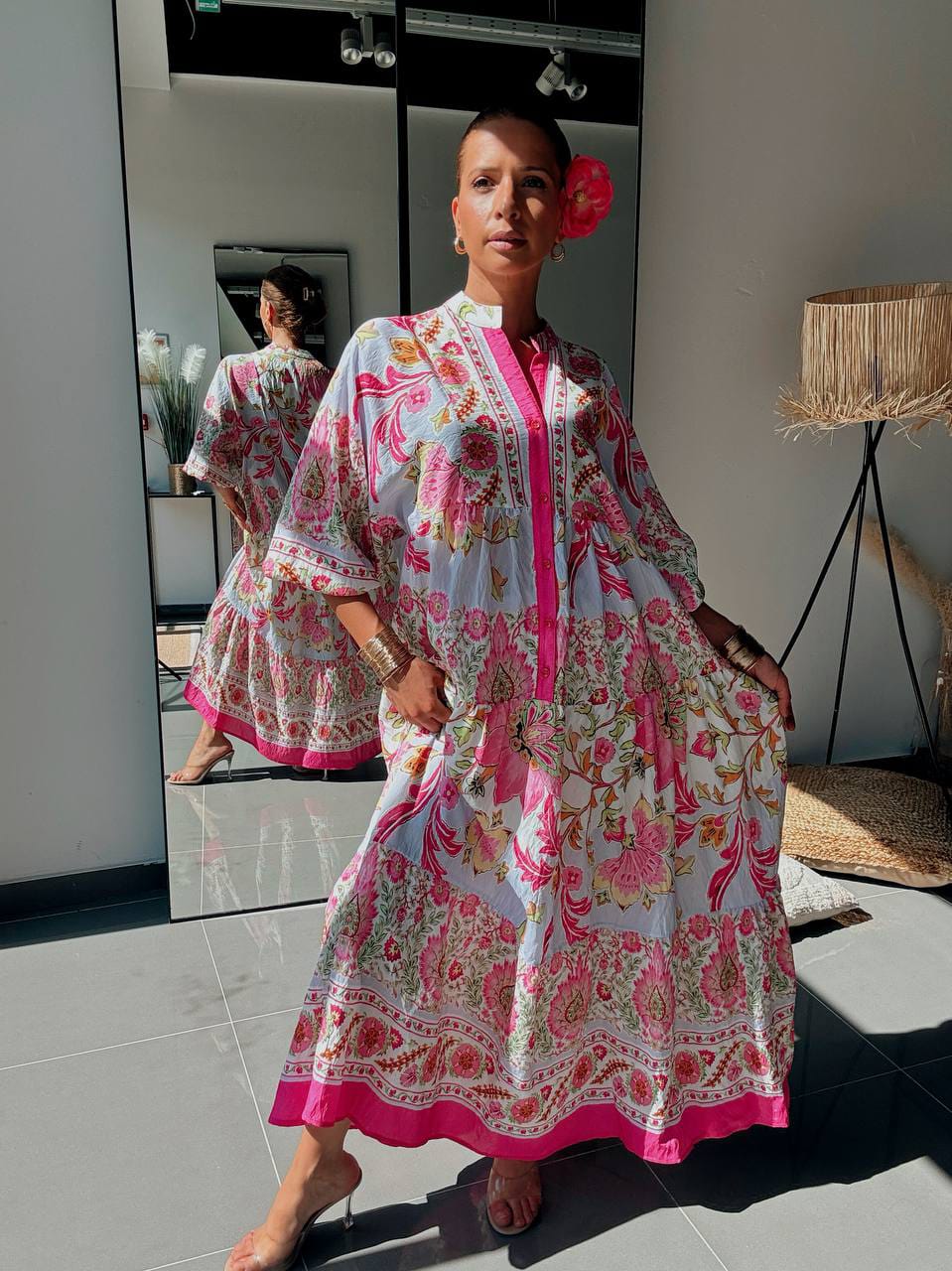 Robe Longue Bohème Fleurie Rose – Douceur & Élégance au Quotidien
