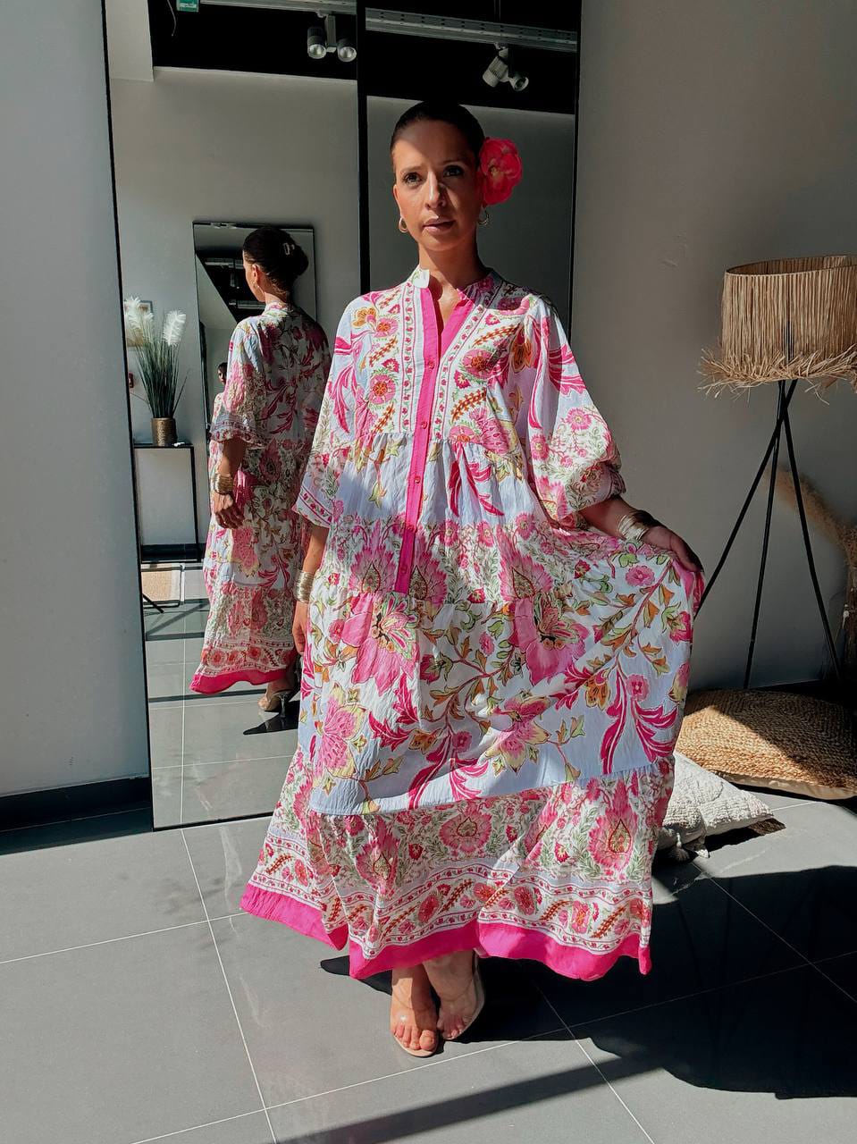 Robe Longue Bohème Fleurie Rose – Douceur & Élégance au Quotidien