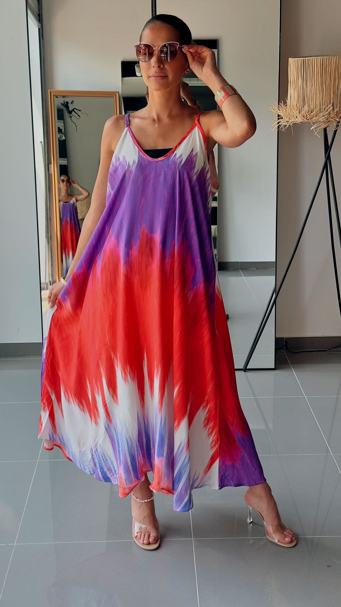 Robe longue fluide tie and dye rouge et violet - AEL044-000-TIEVR - Fenomen Paris