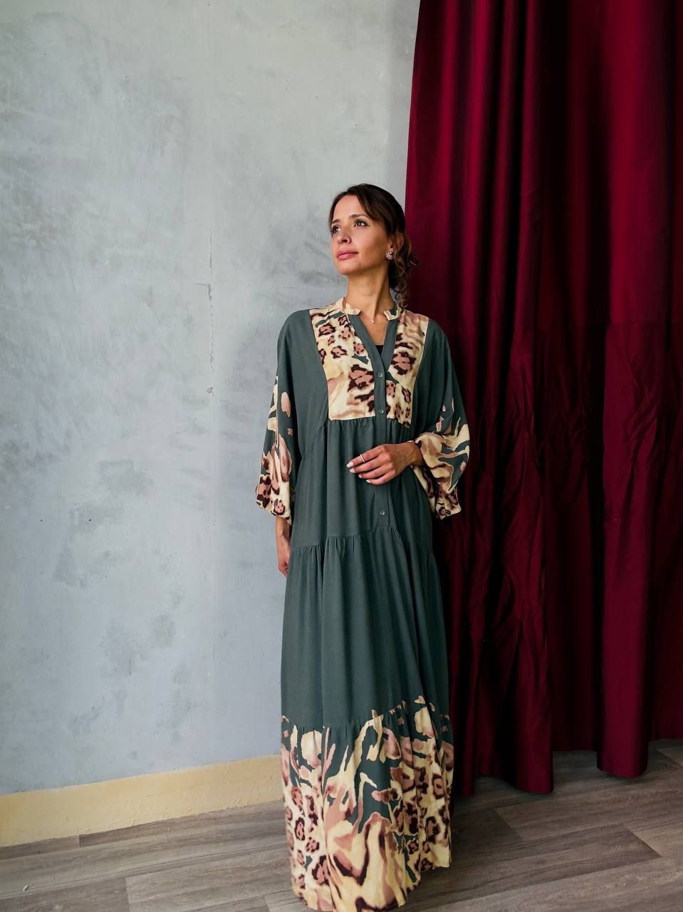 Robe longue verte à imprimé animal - AEL001-484 - Fenomen Paris