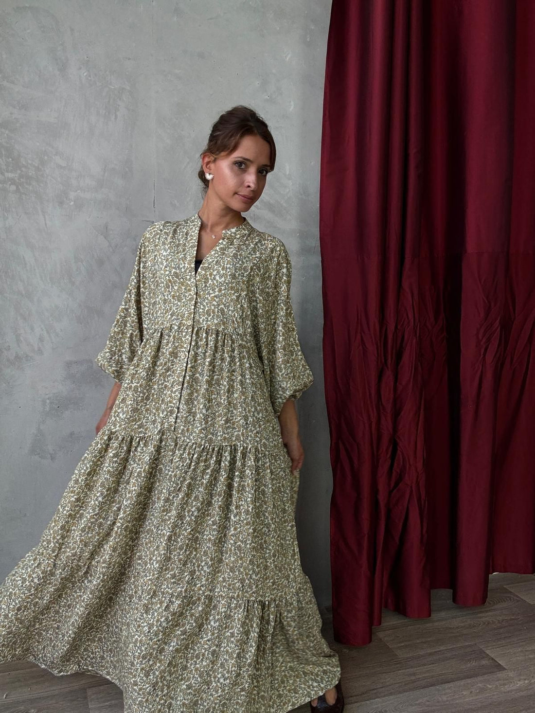 Robe longue fluide à petites fleurs - AEL001-556-K - Fenomen Paris