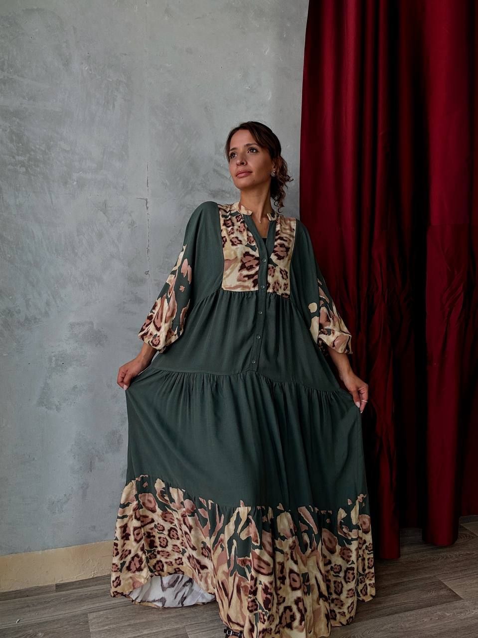 Robe longue verte à imprimé animal - AEL001-484 - Fenomen Paris