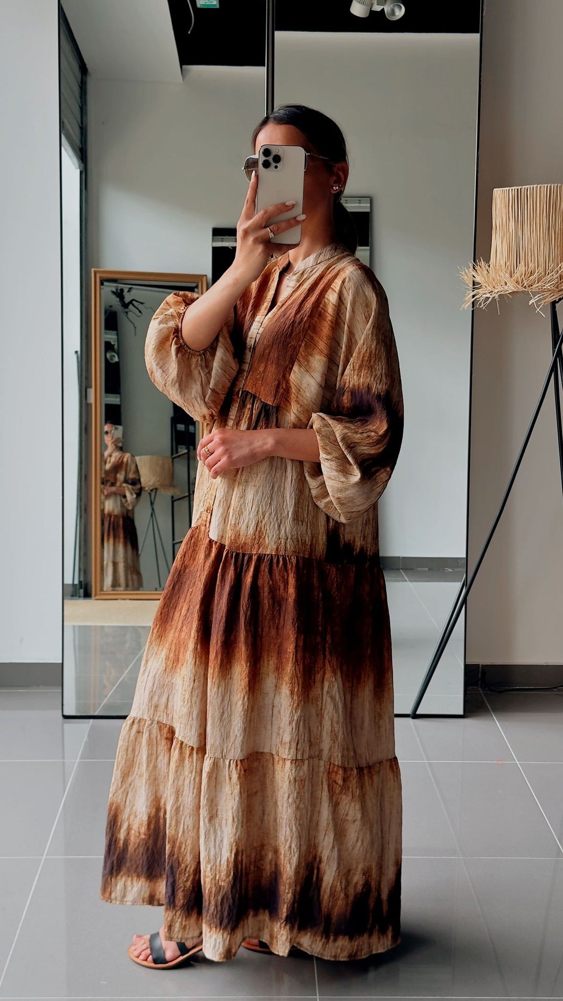 Robe longue tie and dye marron et beige - AEL001-471-TIECAMEL - Fenomen Paris
